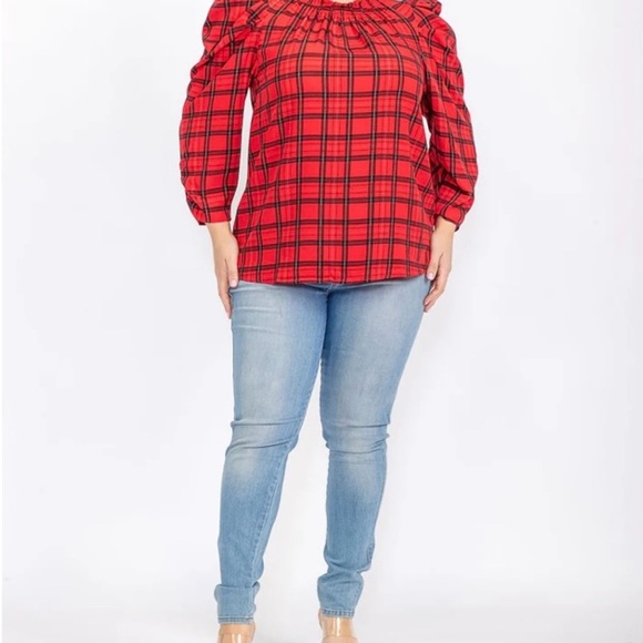 Sugarlips Red and Black Plaid Top, Stretch Plus Size Tops Sizes 1X 2X 3X. - Picture 9 of 13